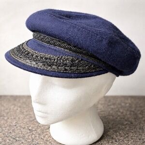 VTG Greek Fisherman's Wool Cap USA Made‎ Navy Hat Men's Small 6 3/4-6 7/8